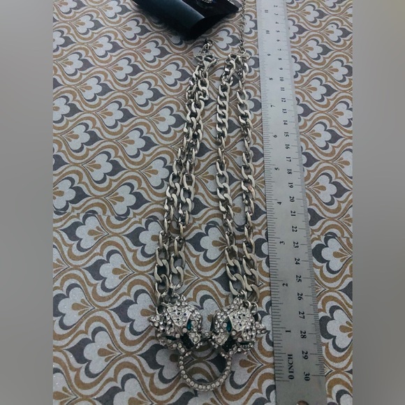 3 piece Jewelry Set PANTHER Necklace & Earrings with Rhinestones in Silver - Picture 5 of 7